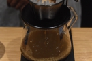 ... with a gap between the two pours for the coffee to filter through.