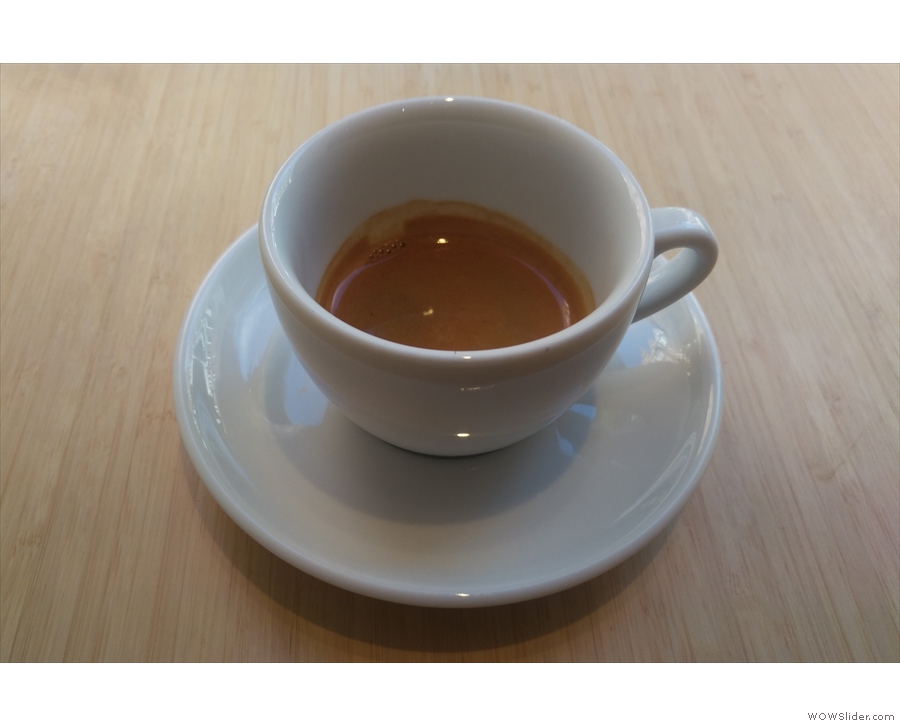 ... and was rewarded with a lovely single-origin from Brazil, served in a classic white cup.