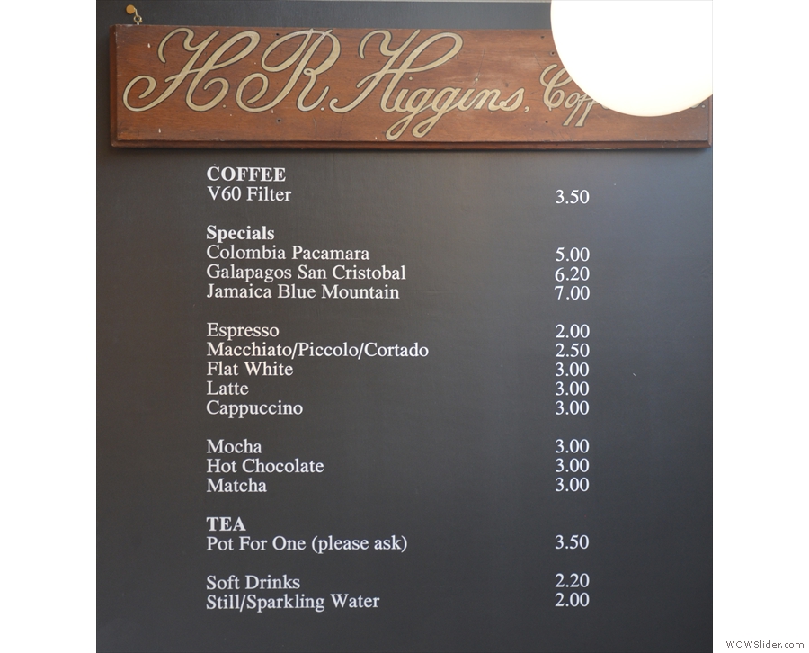 ... where you'll find the concise coffee menu to the right.