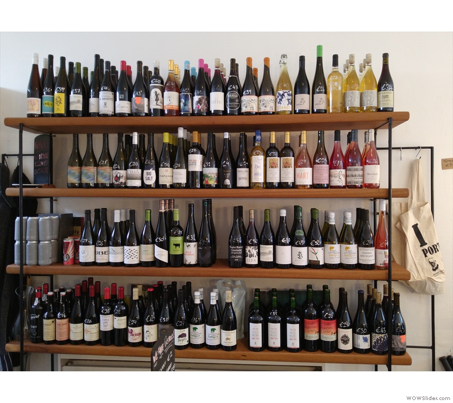 ... while on the right is the other string to First Draft's bow, the extensive wine selection.