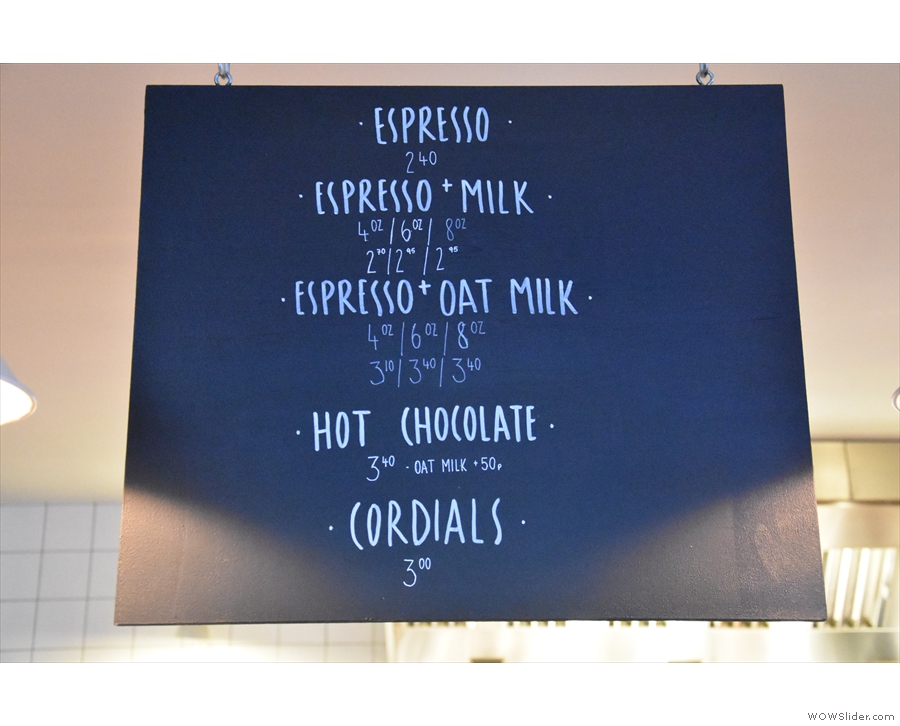 Then comes the concise espresso menu...