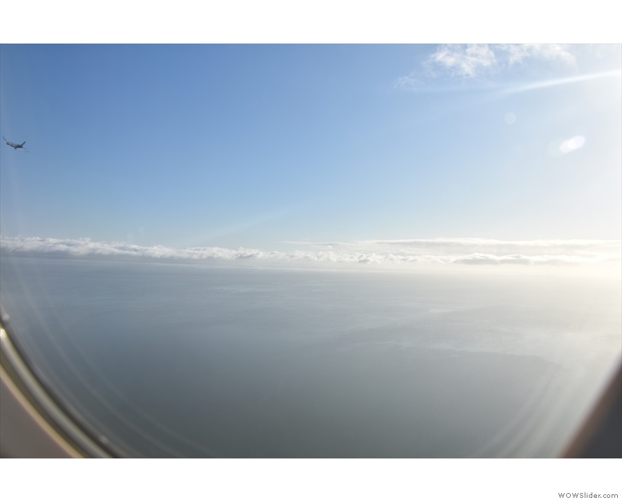 The view out over San Francisco Bay. Another aircraft had taken off on the runway to...