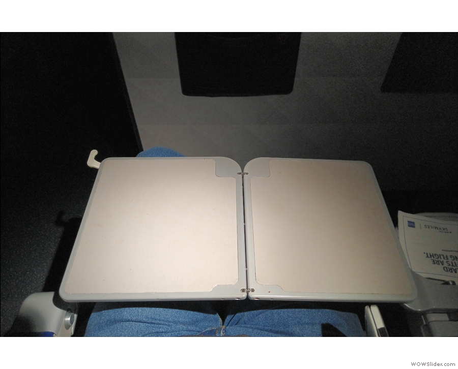 ... and folded out to its full width (just not wide enough to reach the other armrest!).