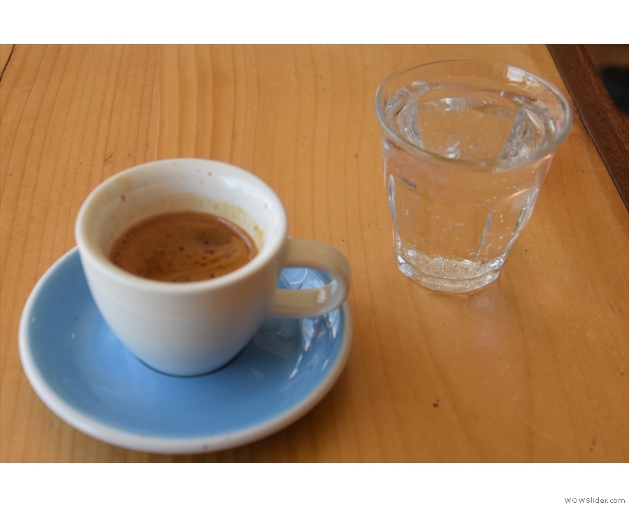 I also tried the coffee as an espresso, served with a glass of sparkling water on the side.