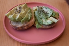 I was there for breakfast again, having the avocado toast (on a bagel).