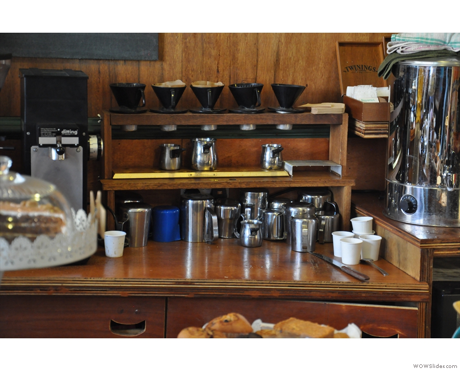 Espresso not your thing? Try the filter-rack, caught here in a rare quiet moment.