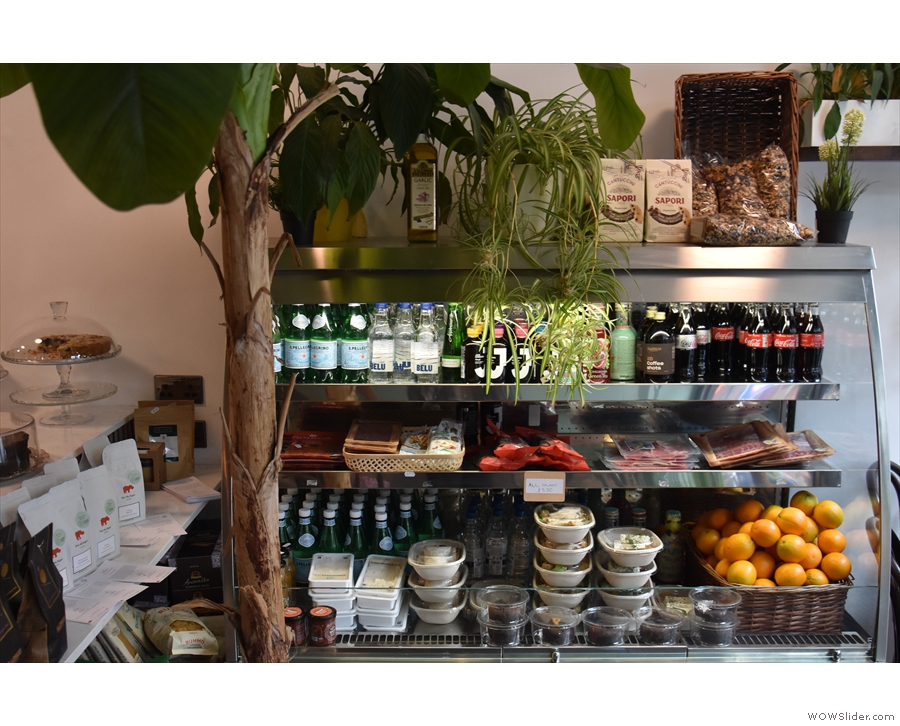 Unusually for a coffee shop, Surbeanton is also a deli, with the chiller cabinet...