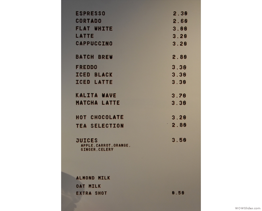 Returning to the left-hand wall behind the counter, here's the concise menu.